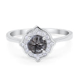 Floral Round Natural Stone Halo Ring