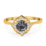Floral Round Natural Stone Halo Ring