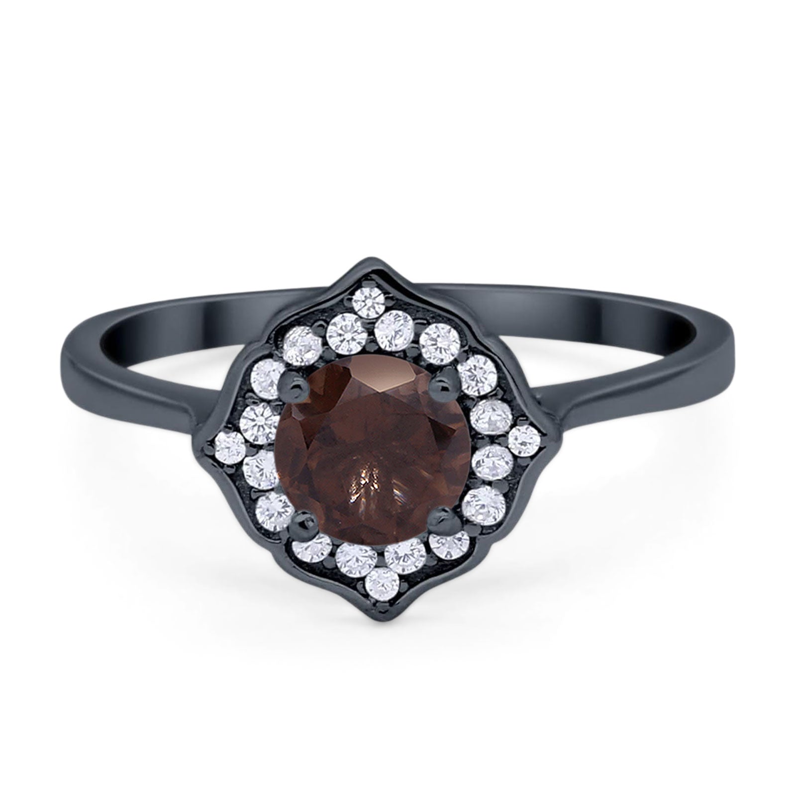 Floral Round Natural Stone Halo Ring