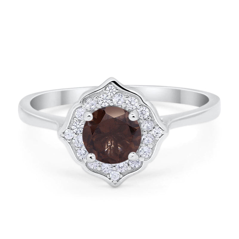 Floral Round Natural Stone Halo Ring
