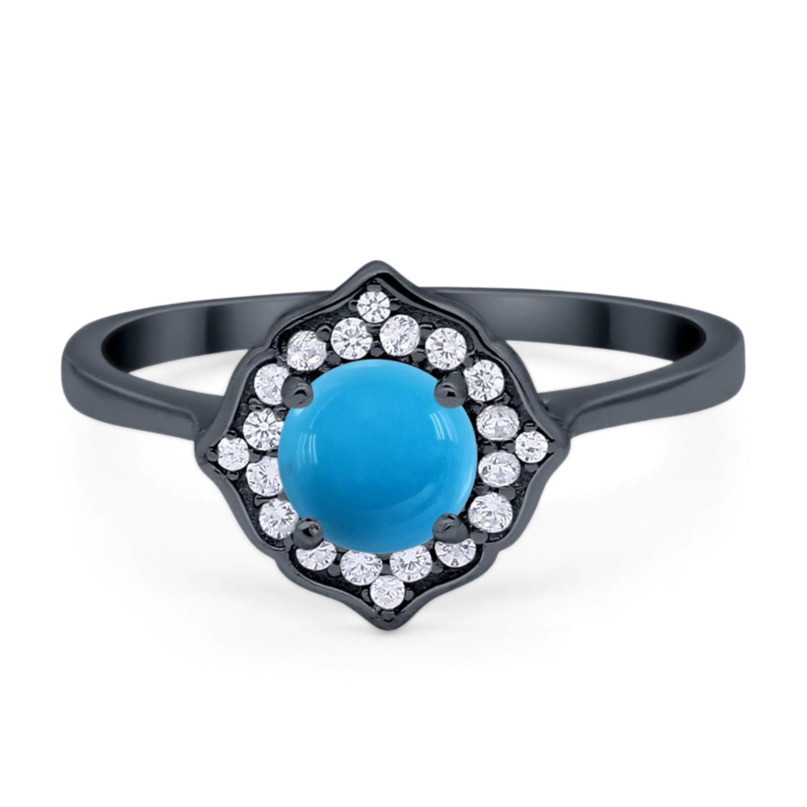 Floral Round Natural Stone Halo Ring