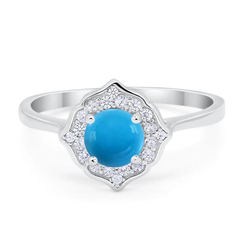 Floral Round Natural Stone Halo Ring
