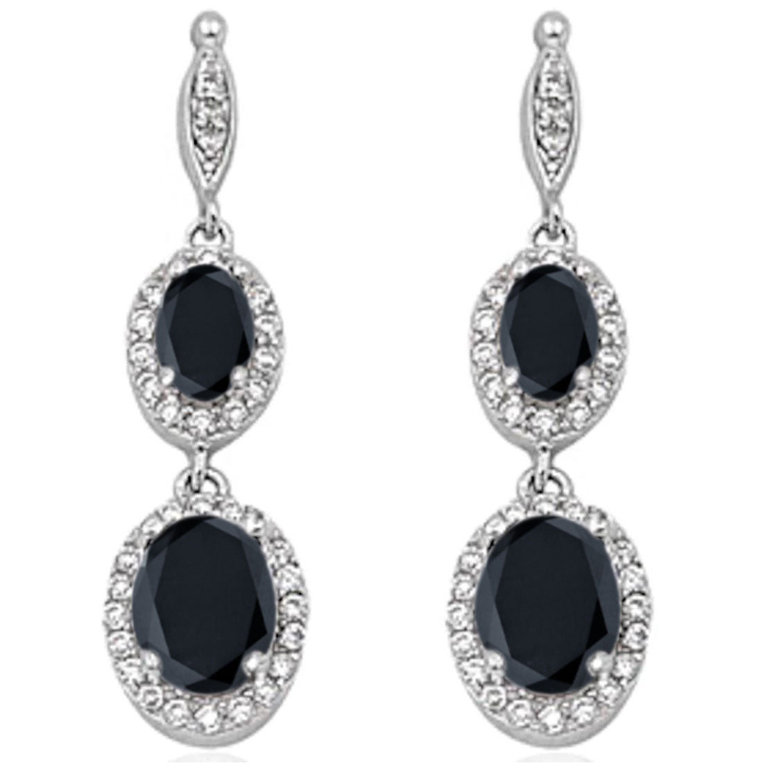 Halo Drop Dangle Chandelier Earring Oval Round Cubic Zirconia 925 Sterling Silver