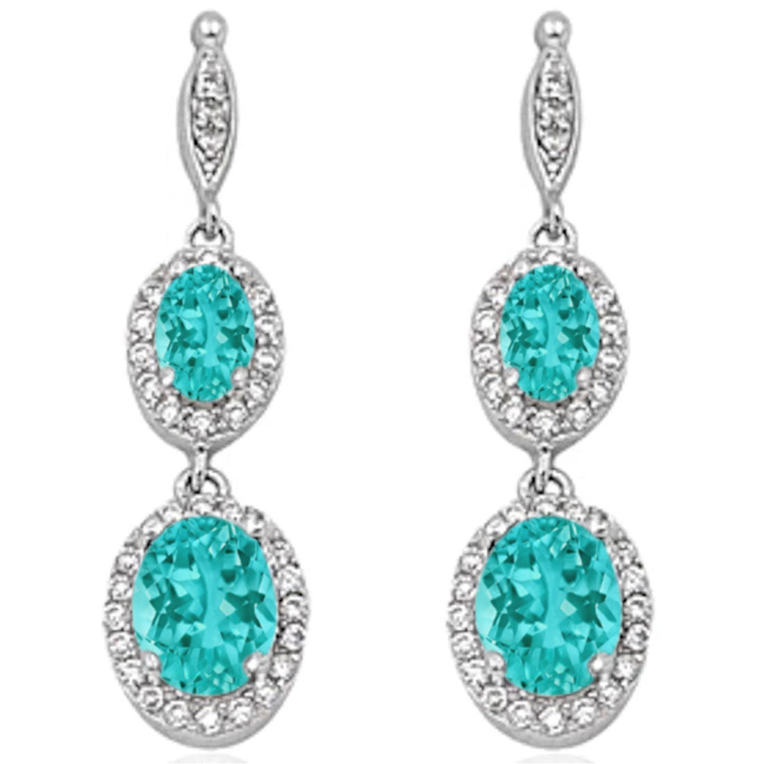 Halo Drop Dangle Chandelier Earring Oval Round Cubic Zirconia 925 Sterling Silver
