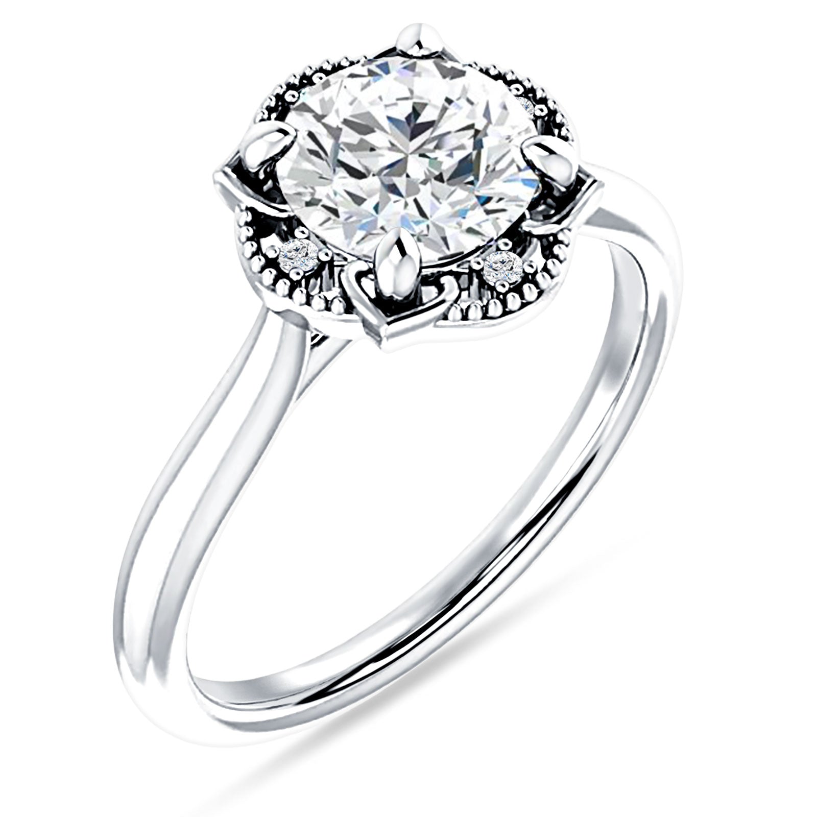IGI Certified Round 1 Carat Lab Grown Diamond Art Deco Floral Ring