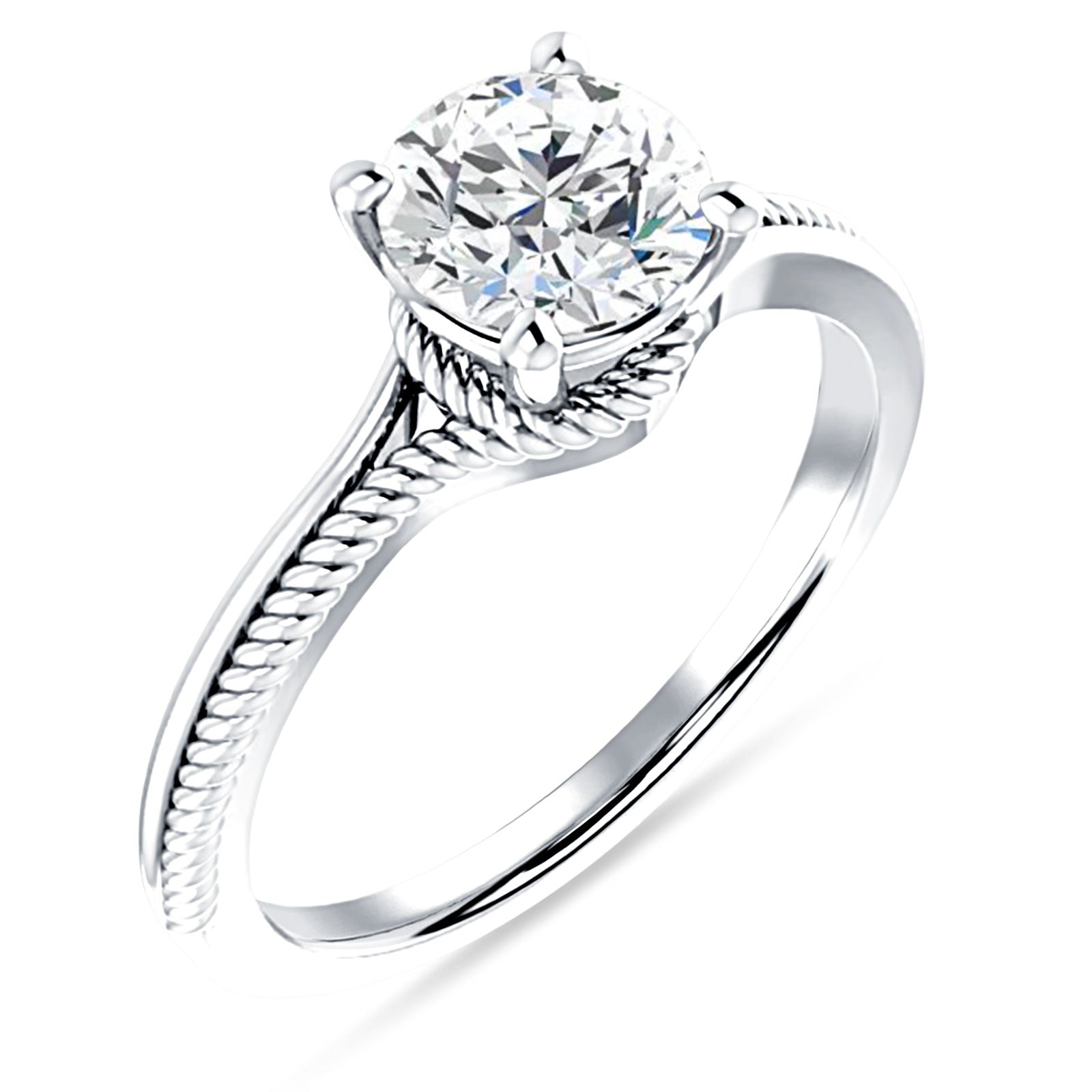 18K Gold IGI Certified Round 1 Carat Lab Grown Diamond Twisted Solitaire Ring