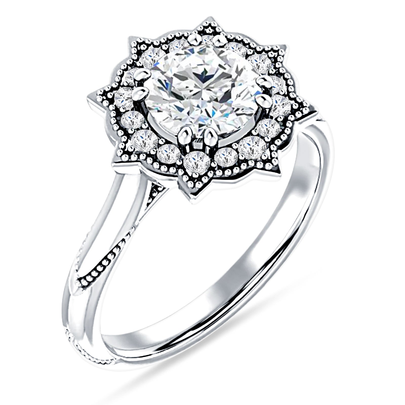 18K Gold IGI Certified Round 2 Carat Lab Grown Diamond Art Deco Floral Ring