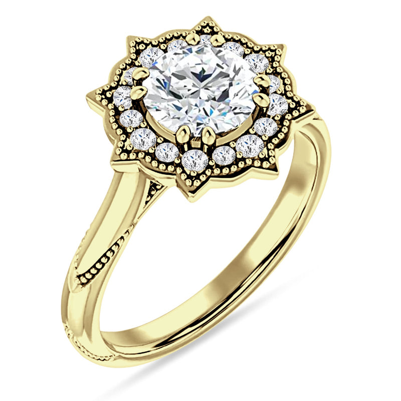 10K Gold IGI Certified Round 3 Carat Lab Grown Diamond Art Deco Floral Ring