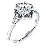 18K Gold IGI Certified Round 2 Carat Lab Grown Diamond Art Deco Floral Beaded Ring
