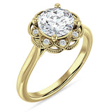 IGI Certified Round 3 Carat Lab Grown Diamond Art Deco Floral Ring