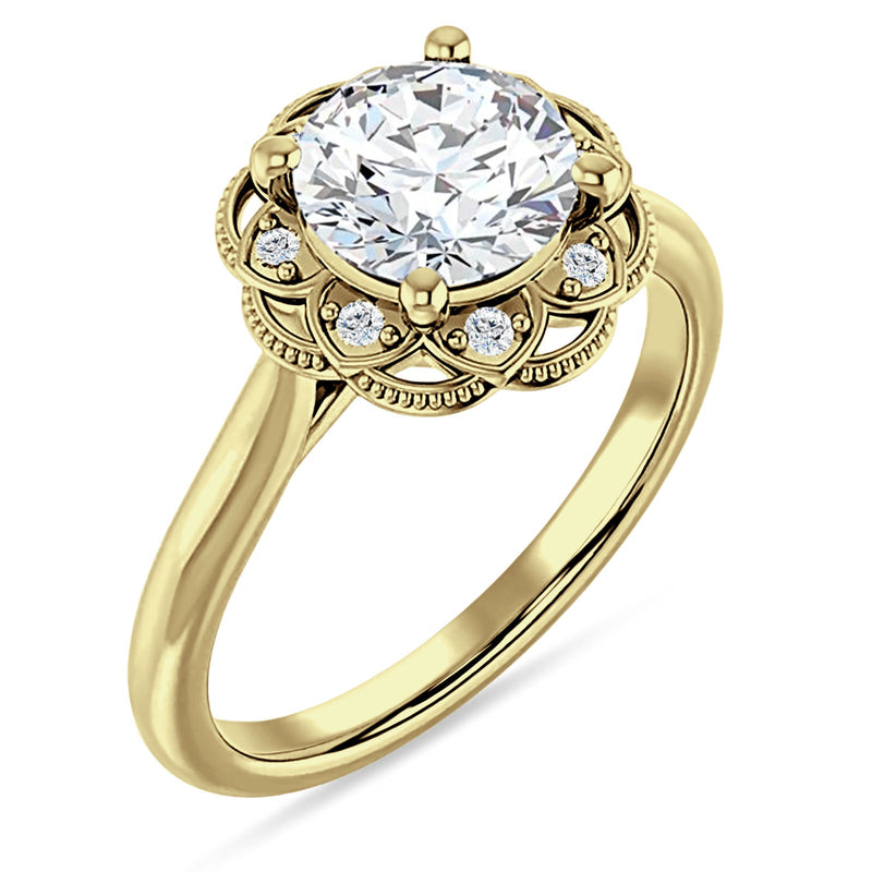 10K Gold IGI Certified Round 2 Carat Lab Grown Diamond Art Deco Floral Ring