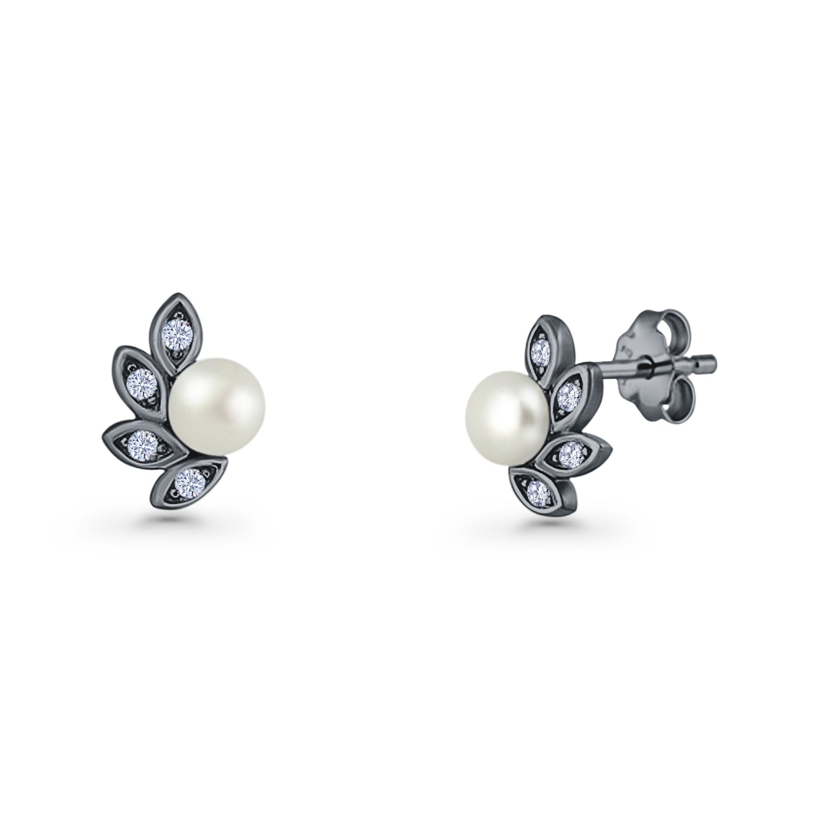 Pearl Leaf Stud Earrings