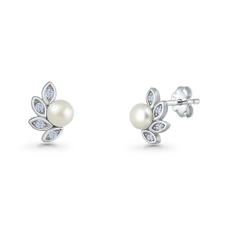 Pearl Leaf Stud Earrings
