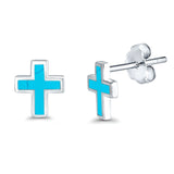 Cross Stud Earrings Lab Created Opal 925 Sterling Silver (14mm)