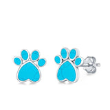 Paw Prints Stud Earrings Lab Created Opal 925 Sterling Silver (10mm)