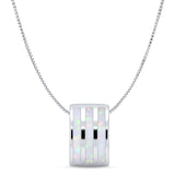 Lab Created White Opal Linear Bar Pendant Box Chain Necklace 925 Sterling Silver
