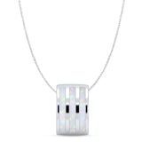 Lab Created White Opal Linear Bar Pendant Cable Chain Necklace 925 Sterling Silver