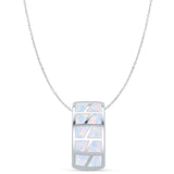 Lab Created White Opal Stackable Pendant Cable Chain Necklace 925 Sterling Silver