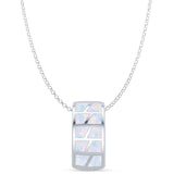 Lab Created White Opal Stackable Pendant Rolo Chain Necklace 925 Sterling Silver