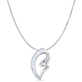 Lab Created White Opal & CZ Heart Filigree Pendant Box Chain Necklace 925 Sterling Silver