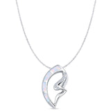 Lab Created White Opal & CZ Heart Filigree Pendant Cable Chain Necklace 925 Sterling Silver