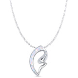 Lab Created White Opal & CZ Heart Filigree Pendant Rolo Chain Necklace 925 Sterling Silver