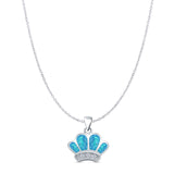 Lab Created Blue Opal Crown Pendant Cable Chain Necklace 925 Sterling Silver