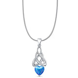 Lab Created Blue Opal Celtic Heart Pendant Snake Chain Necklace 925 Sterling Silver