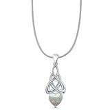Lab Created White Opal Celtic Heart Pendant Snake Chain Necklace 925 Sterling Silver