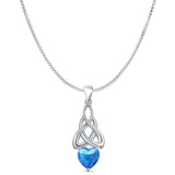 Lab Created Blue Opal Celtic Heart Pendant Box Chain Necklace 925 Sterling Silver