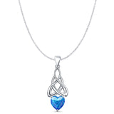 Lab Created Blue Opal Celtic Heart Pendant Cable Chain Necklace 925 Sterling Silver