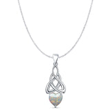 Lab Created White Opal Celtic Heart Pendant Cable Chain Necklace 925 Sterling Silver