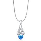 Lab Created Blue Opal Celtic Heart Pendant Rope Chain Necklace 925 Sterling Silver