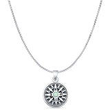 Round Lab Created White Opal Compass Pendant Box Chain Necklace Oxidized 925 Sterling Silver