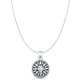 Round Lab Created White Opal Compass Pendant Cable Chain Necklace Oxidized 925 Sterling Silver