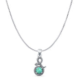 Round Turquoise Snake Pendant Box Chain Necklace Oxidized 925 Sterling Silver