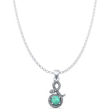 Round Turquoise Snake Pendant Rolo Chain Necklace Oxidized 925 Sterling Silver