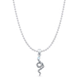 Round Lab Created White Opal Snake Pendant Bead Chain Necklace Oxidized 925 Sterling Silver