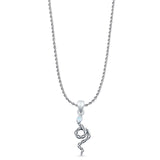 Round Lab Created White Opal Snake Pendant Rope Chain Necklace Oxidized 925 Sterling Silver