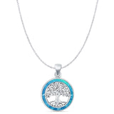 Lab Created Blue Opal Tree Of Life Pendant Cable Chain Necklace  925 Sterling Silver