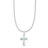 Lab Created White Opal Cross Pendant Snake Chain Necklace  925 Sterling Silver