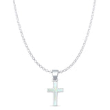 Lab Created White Opal Cross Pendant Rolo Chain Necklace  925 Sterling Silver