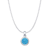 Round Lab Created Blue Opal Oxidized Twisted Rope Pendant Bead Chain Necklace  925 Sterling Silver