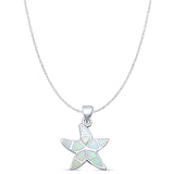 Lab Created White Opal Starfish Pendant Cable Chain Necklace  925 Sterling Silver
