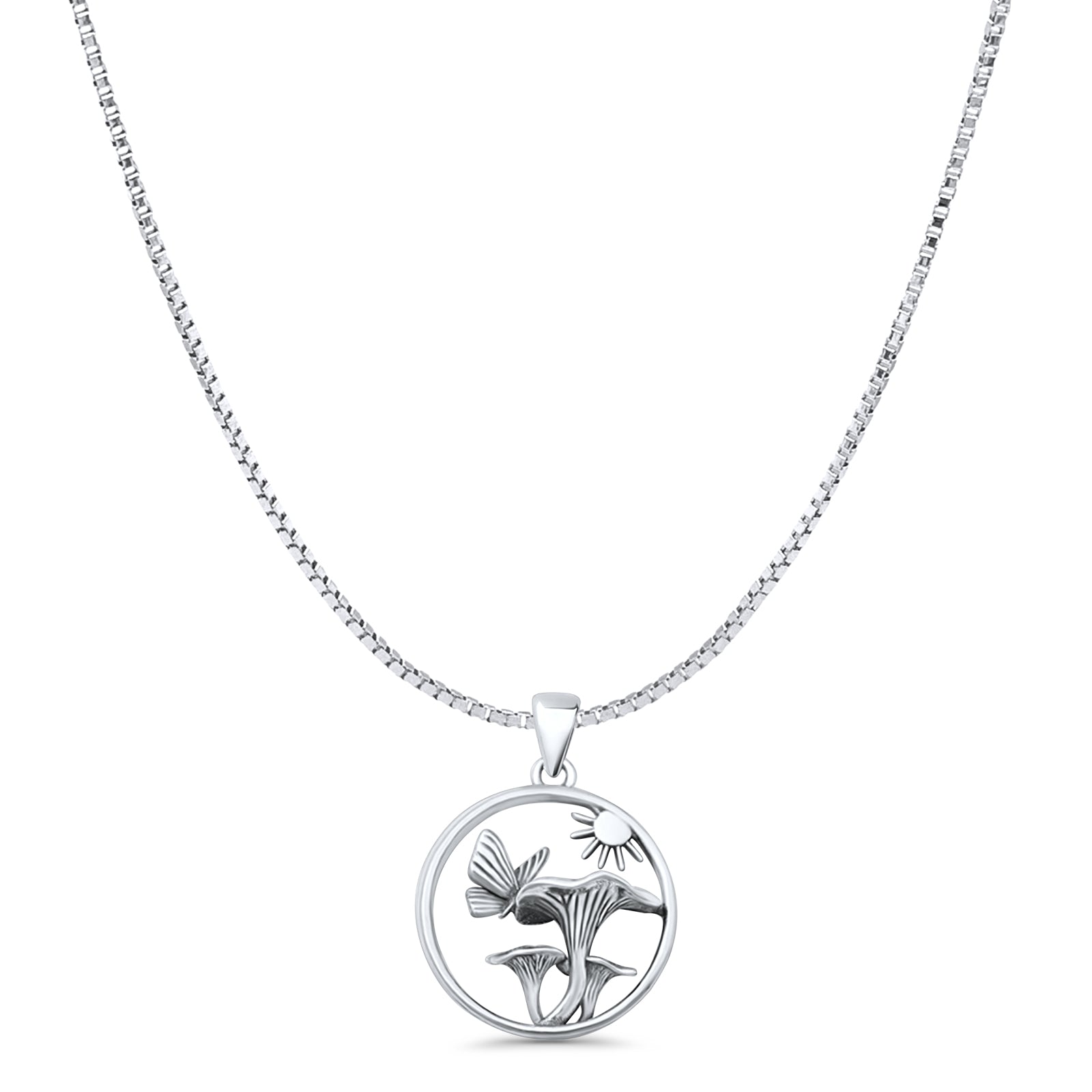 Sun Butterfly Mushroom Pendant Necklace
