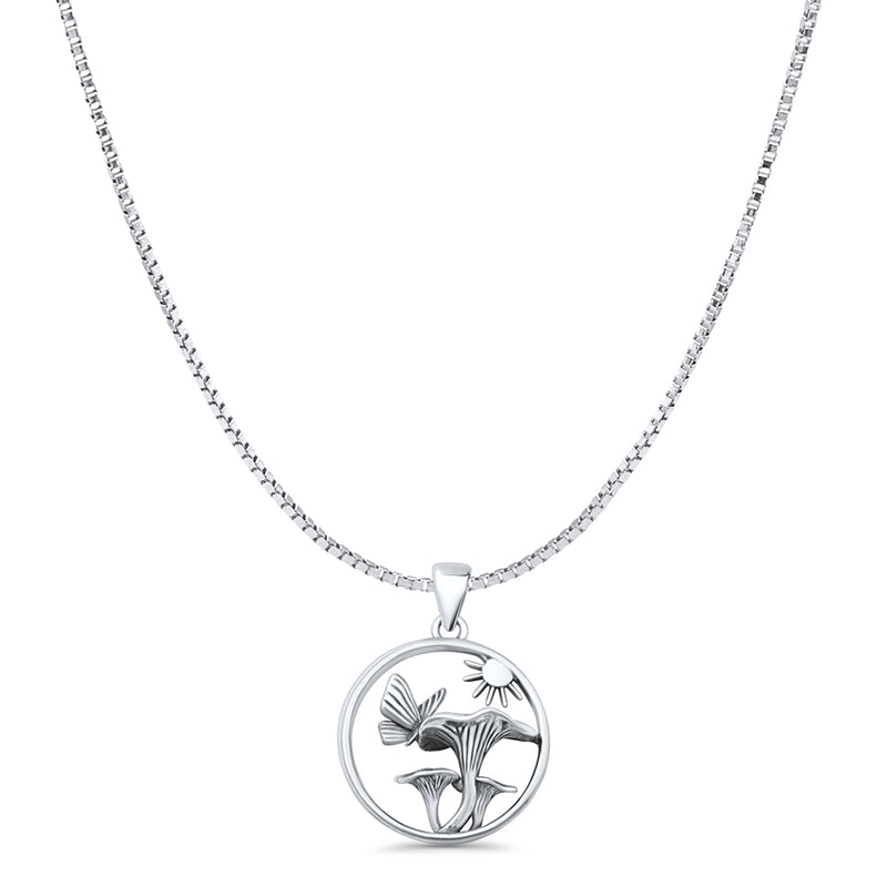 Sun Butterfly Mushroom Pendant Necklace