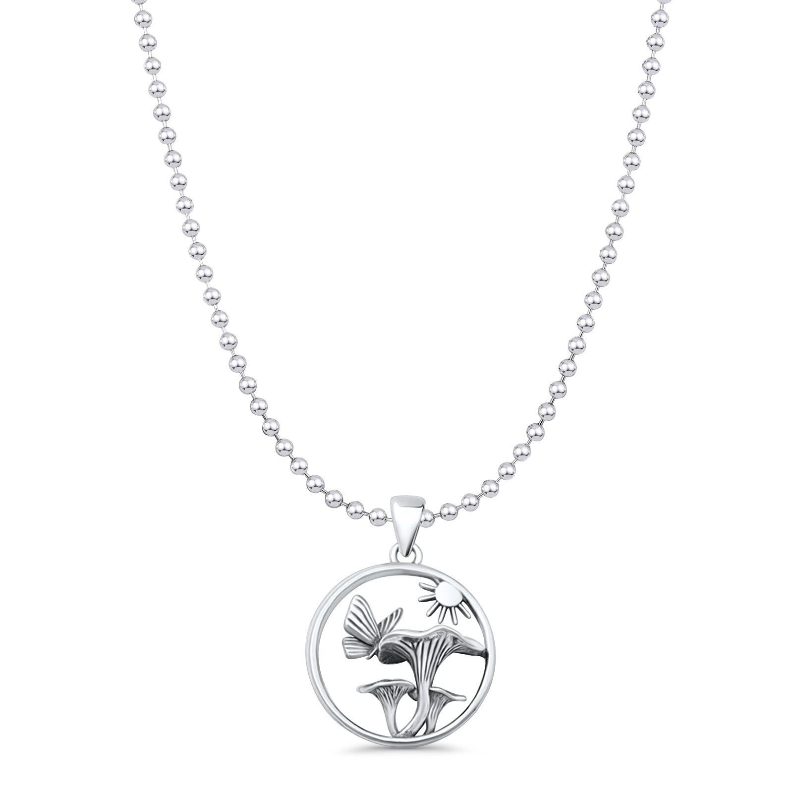 Sun Butterfly Mushroom Pendant Necklace