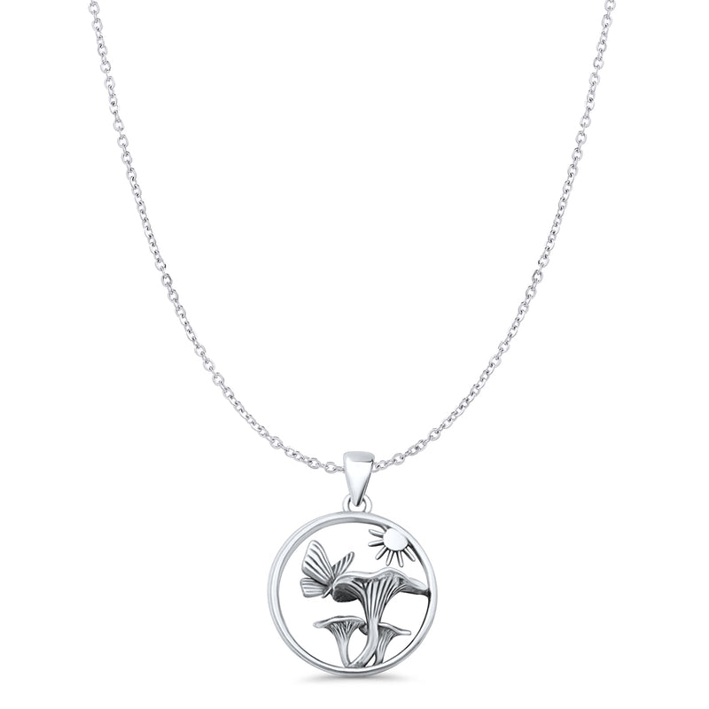 Sun Butterfly Mushroom Pendant Necklace