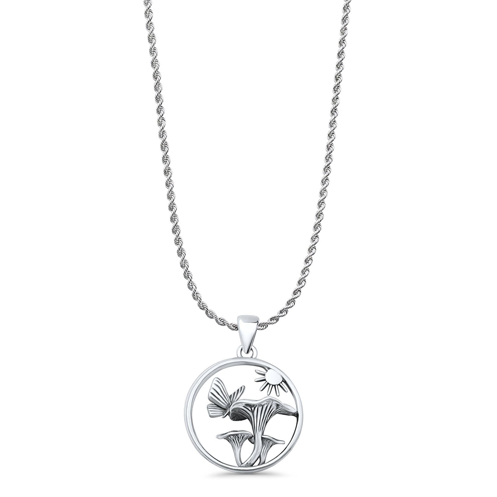 Sun Butterfly Mushroom Pendant Necklace