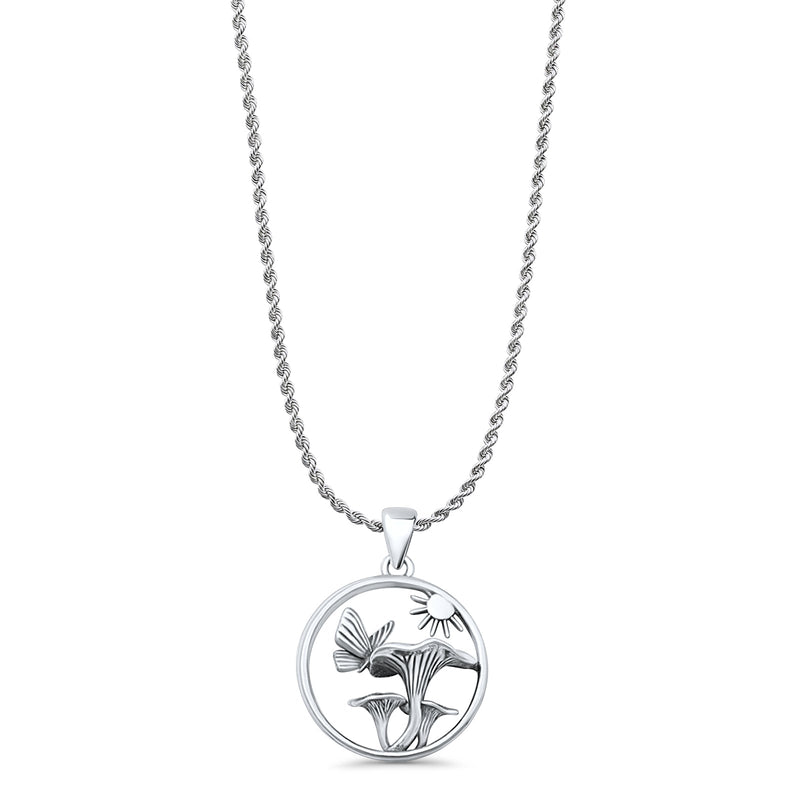 Sun Butterfly Mushroom Pendant Necklace